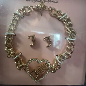 Juicy Couture Heart Charm Bracelet and Earrings Set NWT NIB chunky cute stud J